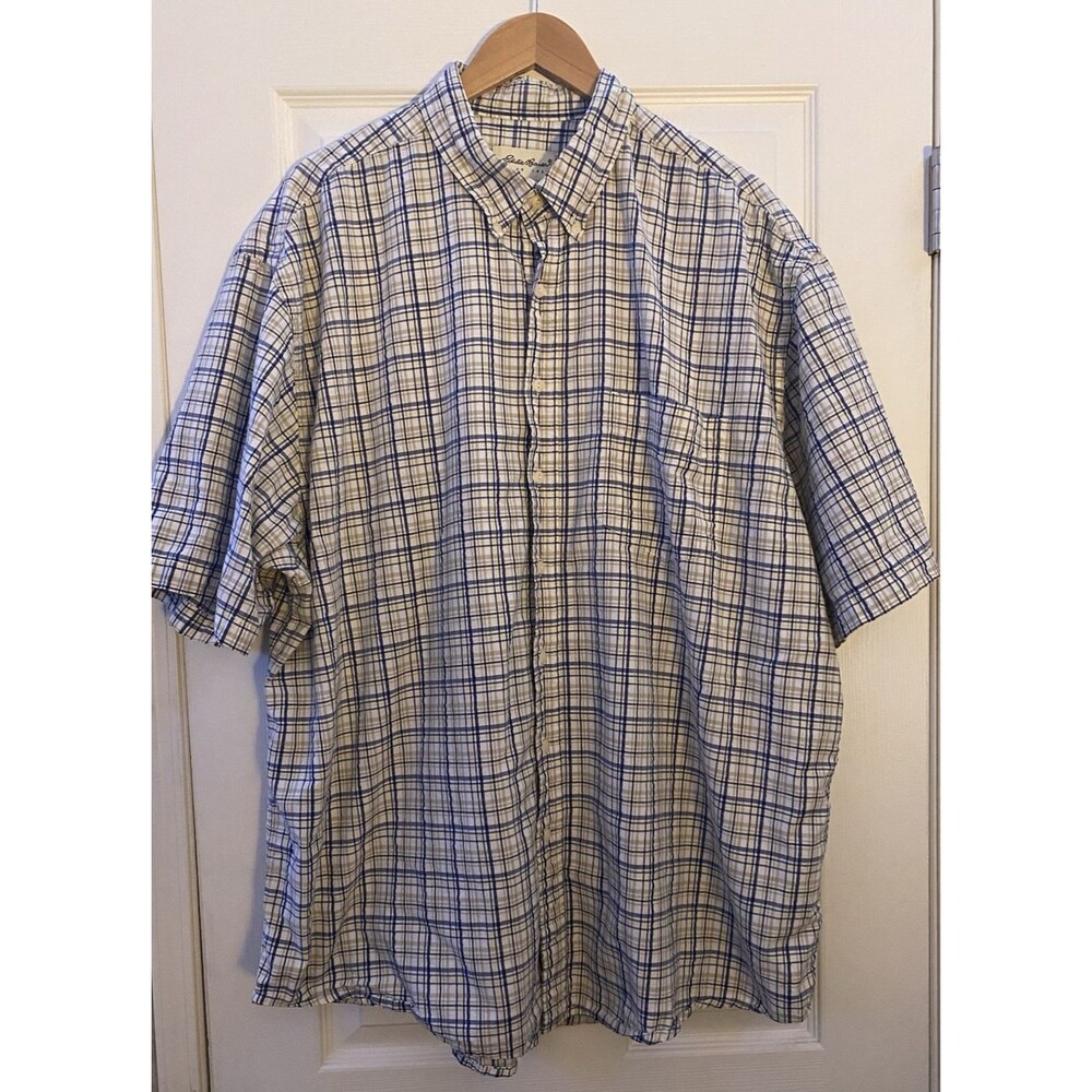 Eddie Bauer Button down short sleeve plaid shirt size Tall XXL